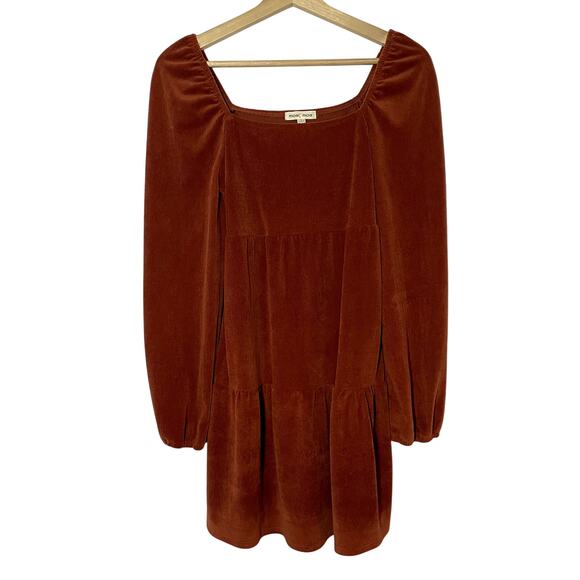 Moa Moa Dresses & Skirts - Moa Moa S deep orange corduroy minidress tiered skirt square neck long sleeves